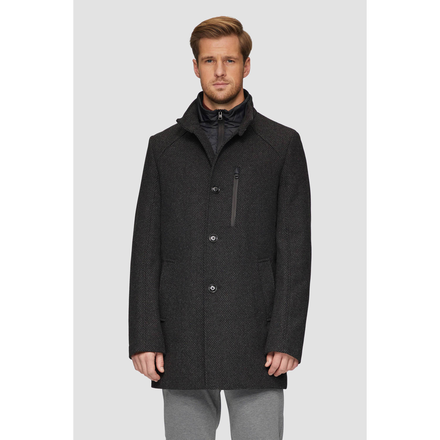 S.Oliver BLACK LABEL Regular fit lange wollen jas met uitneembare inzet