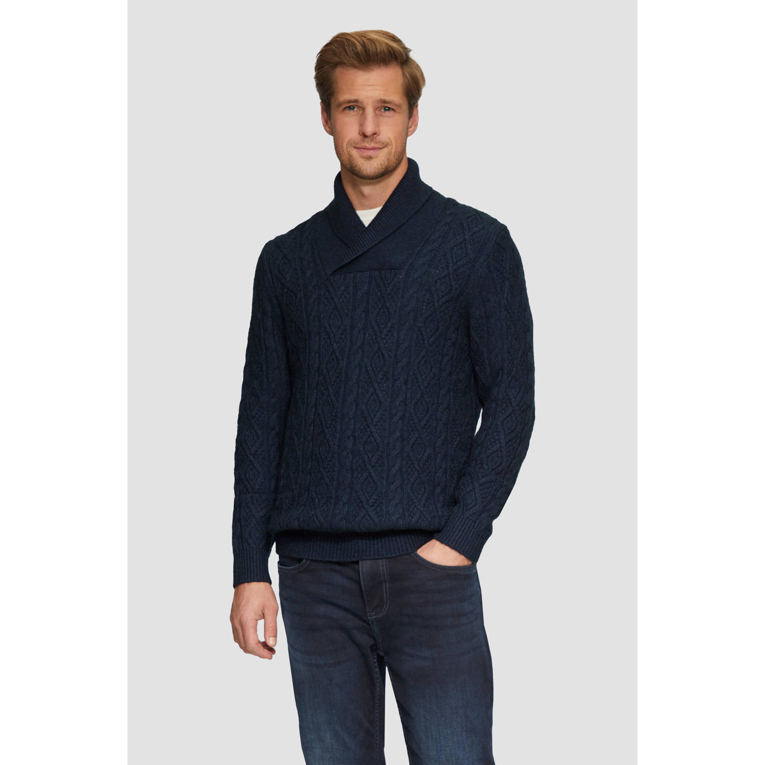 S.Oliver RED LABEL Regular fit pullover met sjaalkraag van wolmix met kabelpatroon