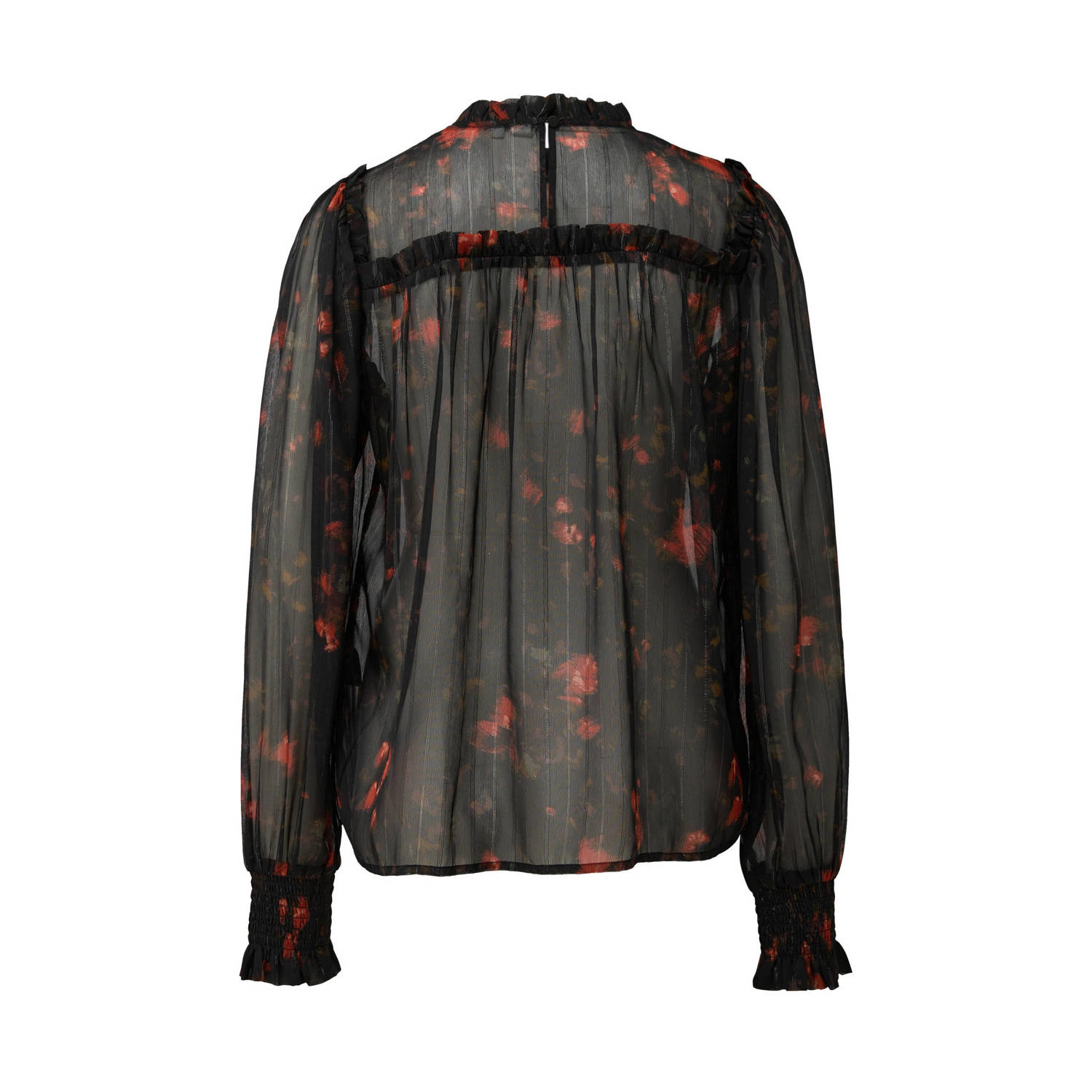 Q S by s.Oliver semi-transparante blouse met all over print zwart rood