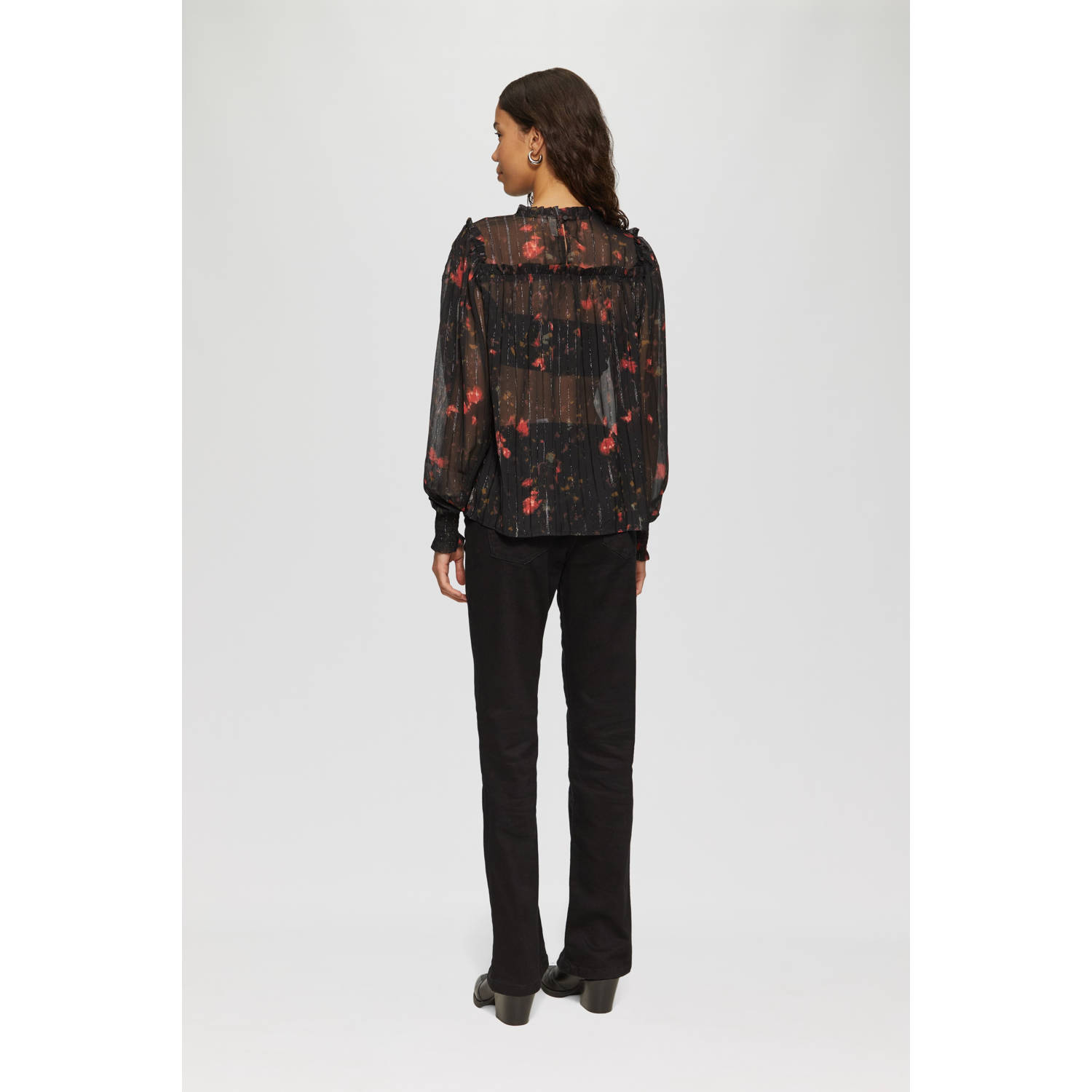 Q S by s.Oliver semi-transparante blouse met all over print zwart rood