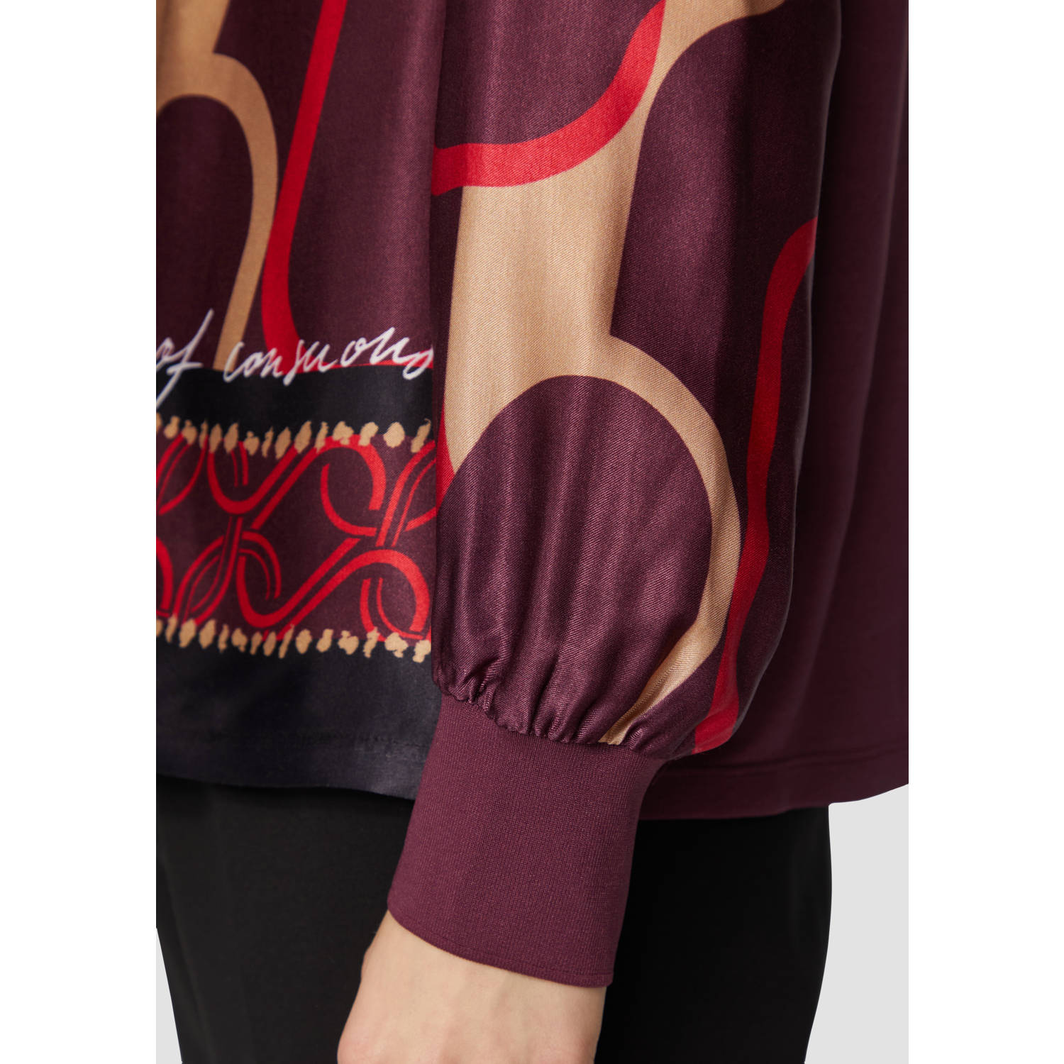 s.Oliver BLACK LABEL top met all over print en plooien donkerrood ecru