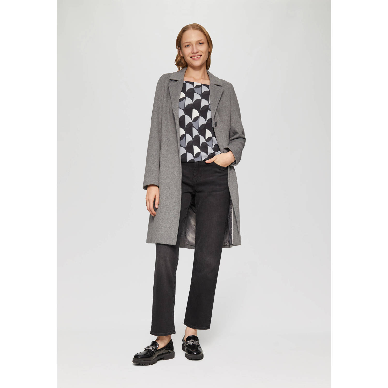 s.Oliver top met grafische print antraciet grijs