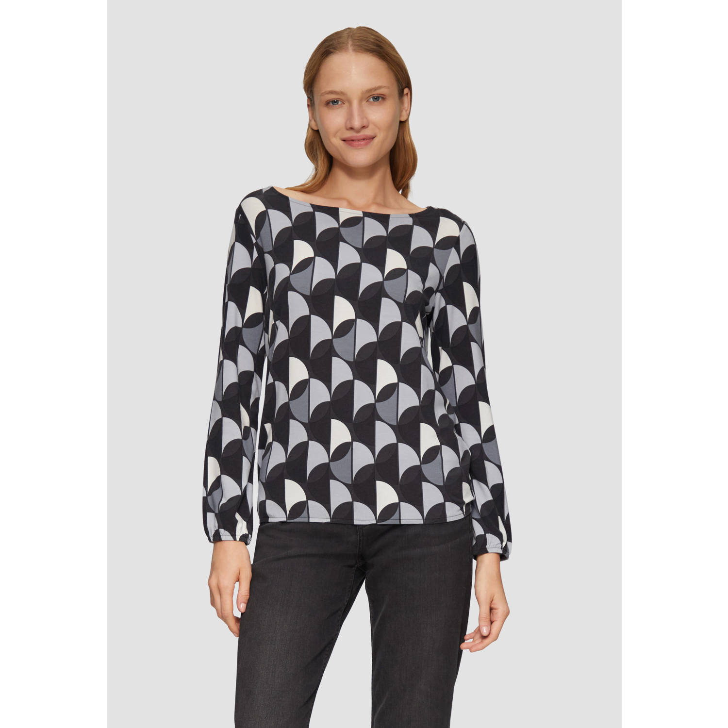 s.Oliver top met grafische print antraciet grijs