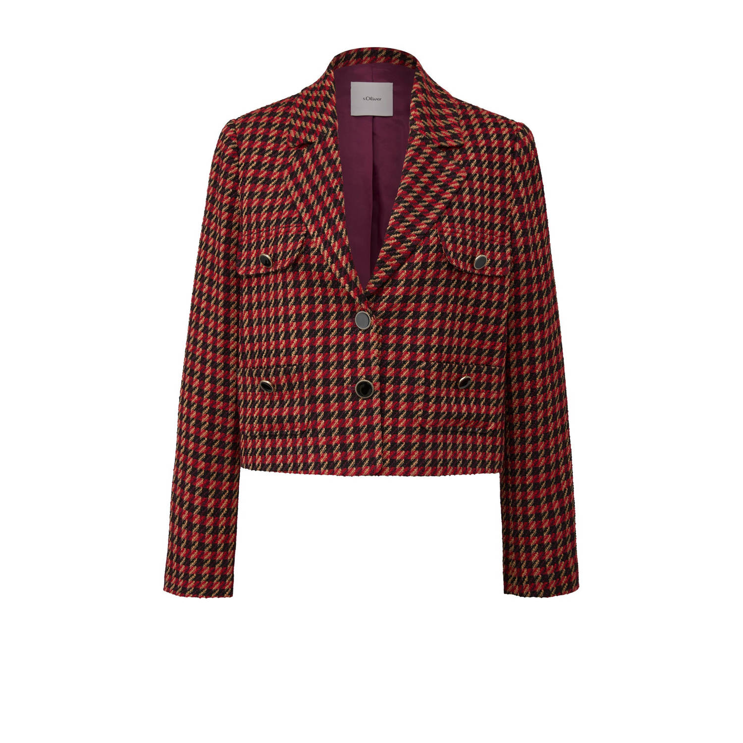 S.Oliver BLACK LABEL Regular fit kort bouclé blazer met pied-de-poule