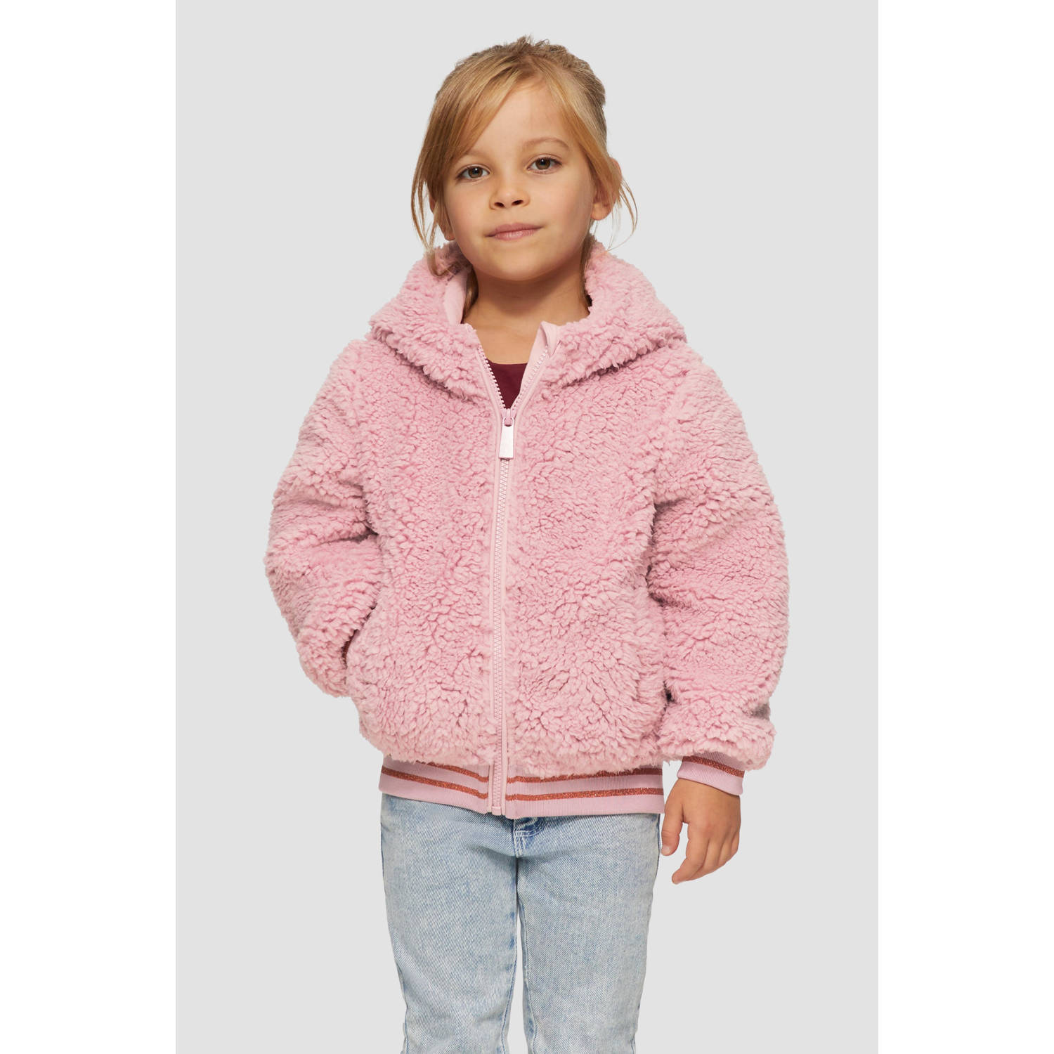S.Oliver RED LABEL Regular fit jack van teddybont met capuchon en strepen van effectgaren bij de band