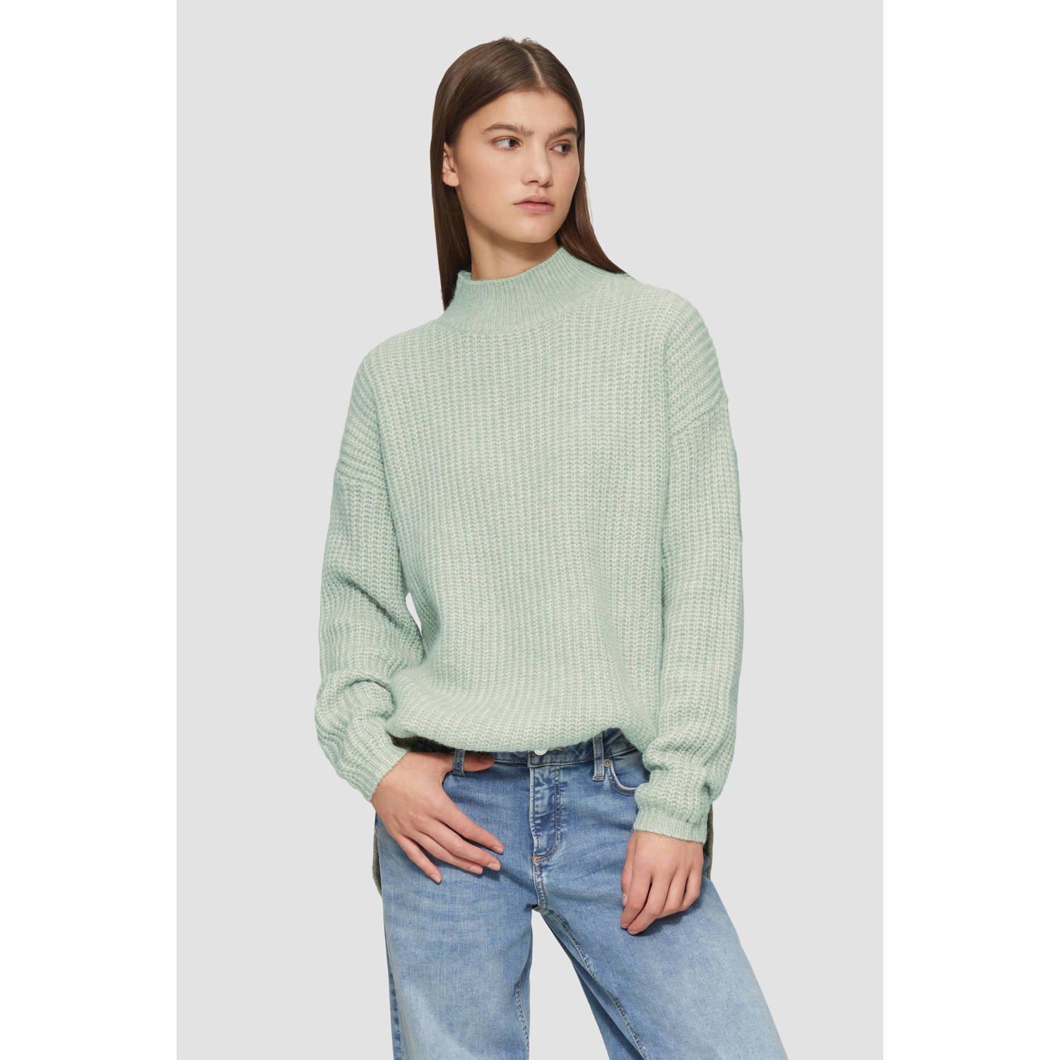 QS Gebreide pullover met opstaande kraag en wol