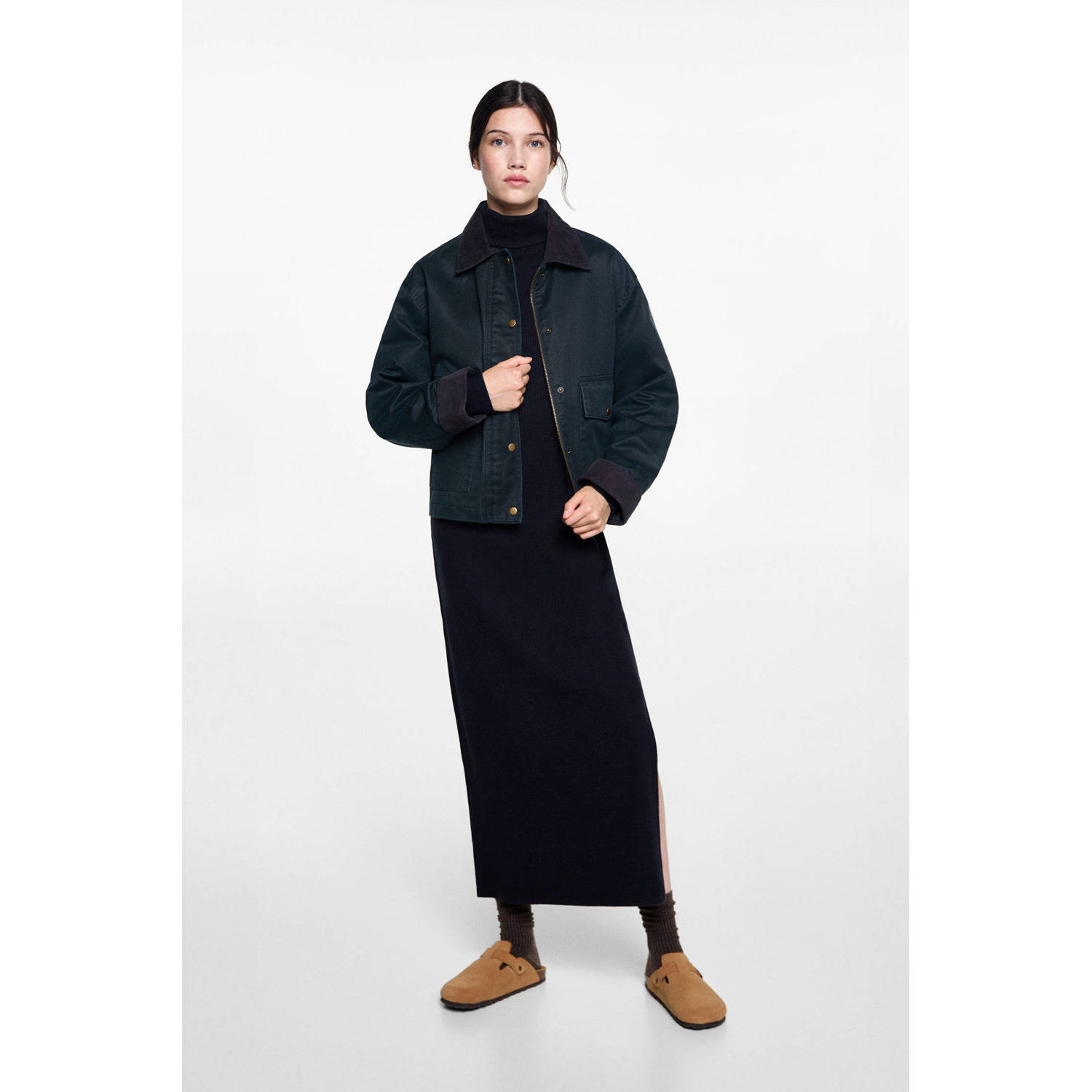 MANGO TEEN ribgebreide maxi jurk donkerblauw