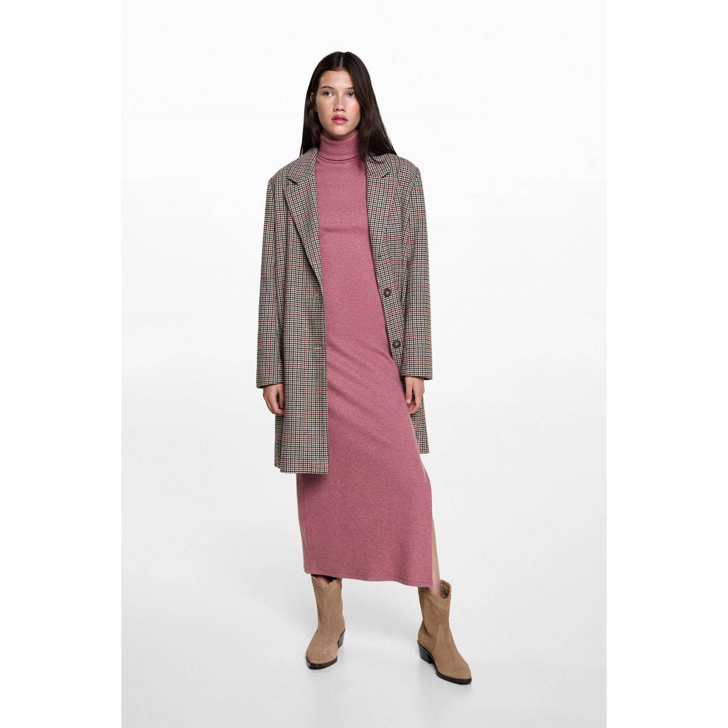MANGO TEEN ribgebreide maxi jurk oudroze