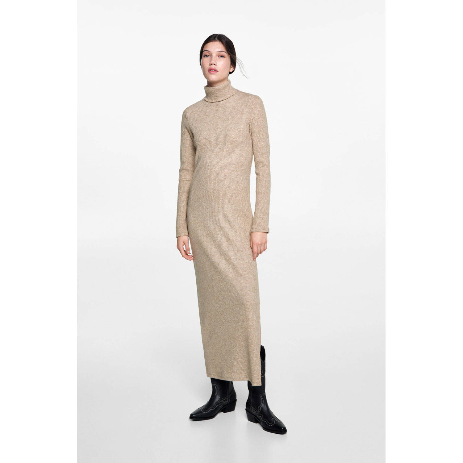 MANGO TEEN ribgebreide maxi jurk pastelbruin