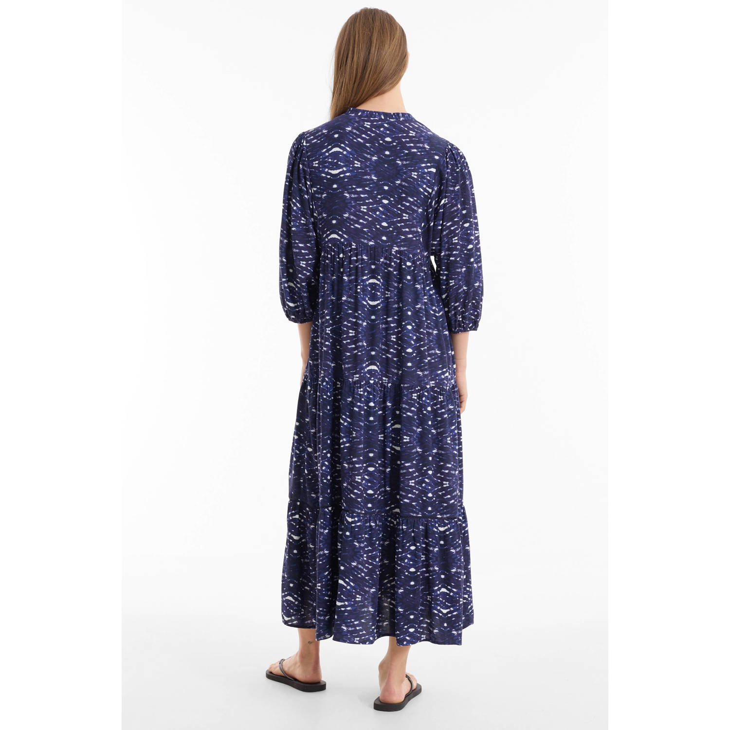 anytime crinkle tie-dye jurk donkerblauw