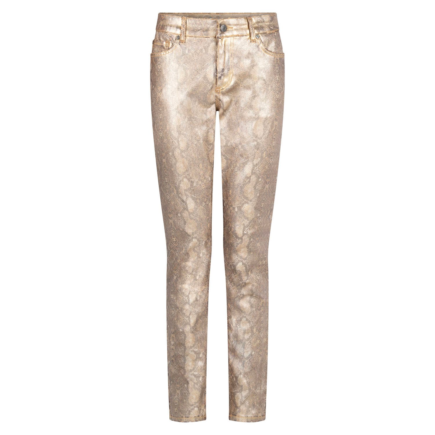 Zoso regular fit broek Demi met dierenprint goud