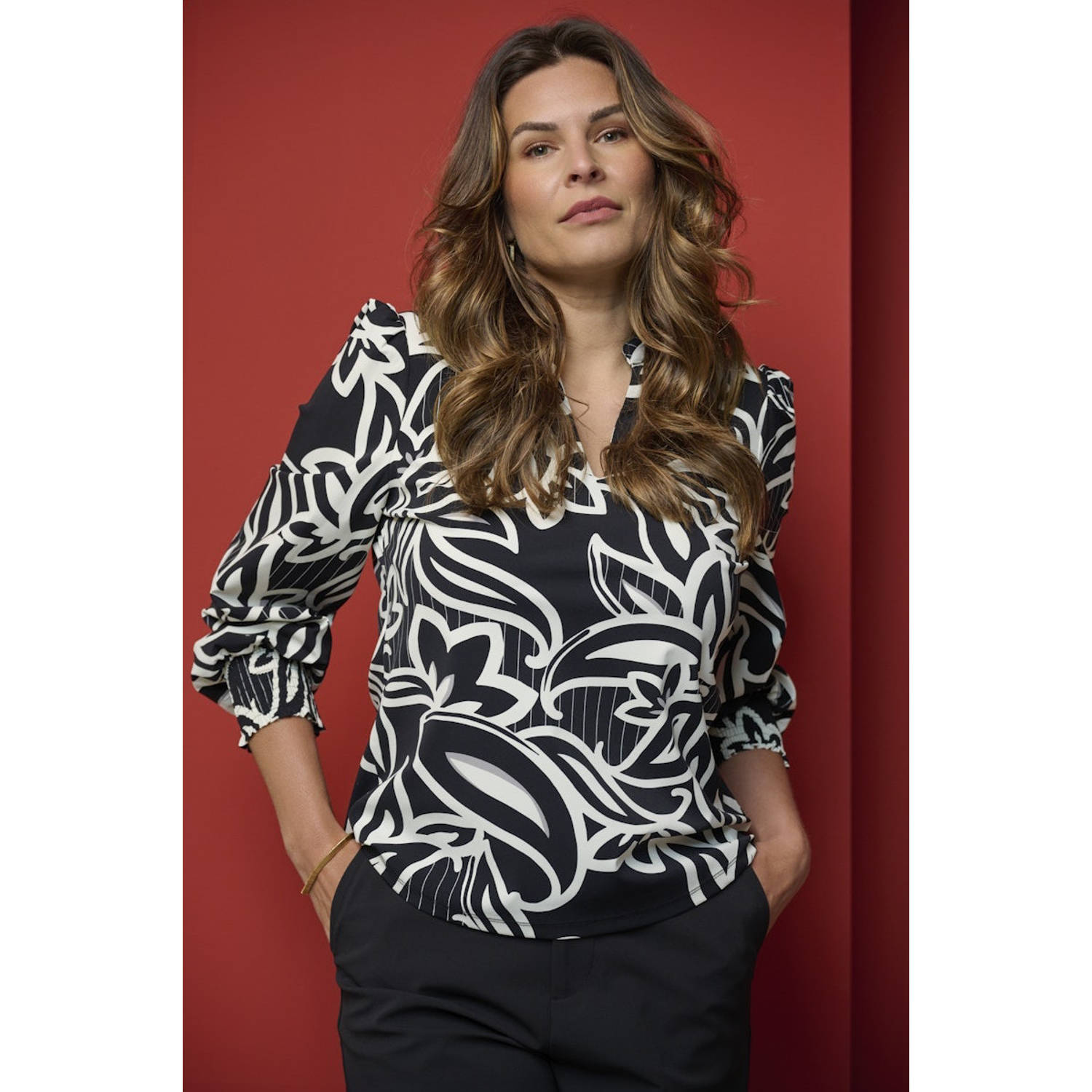 Zoso top Vivian met grafisch print zwart wit