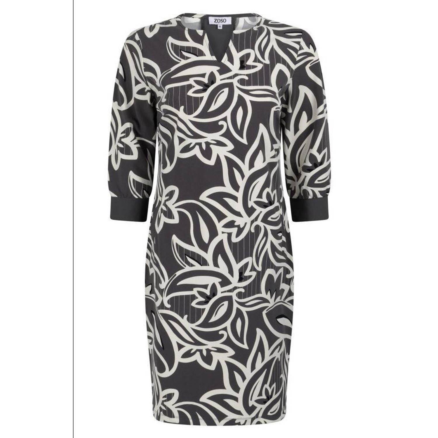 Zoso jurk Sarah met grafische print zwart ecru