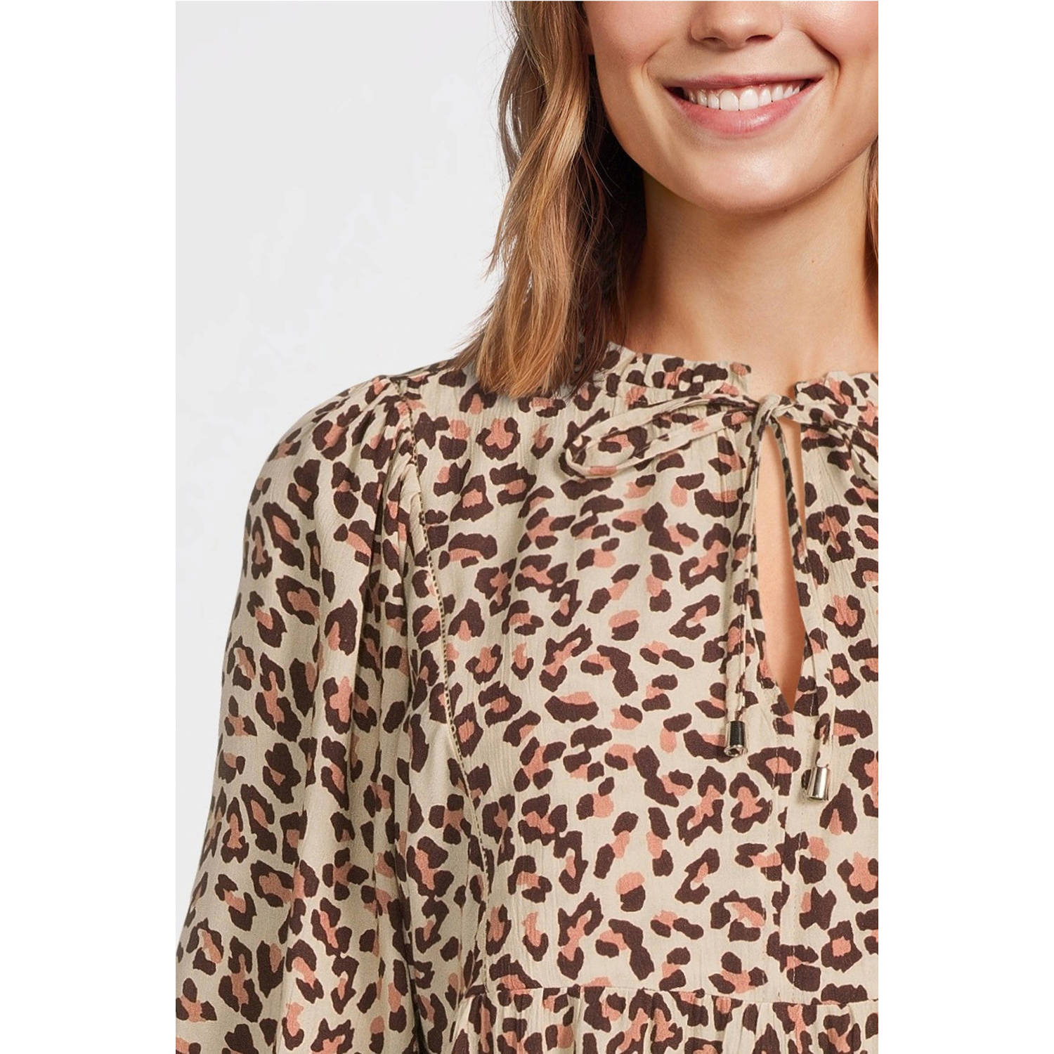 anytime midi jurk met V-hals panterprint