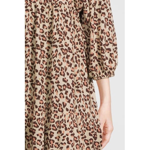 anytime midi jurk met V-hals panterprint afbeelding