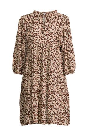 midi jurk met V-hals panterprint