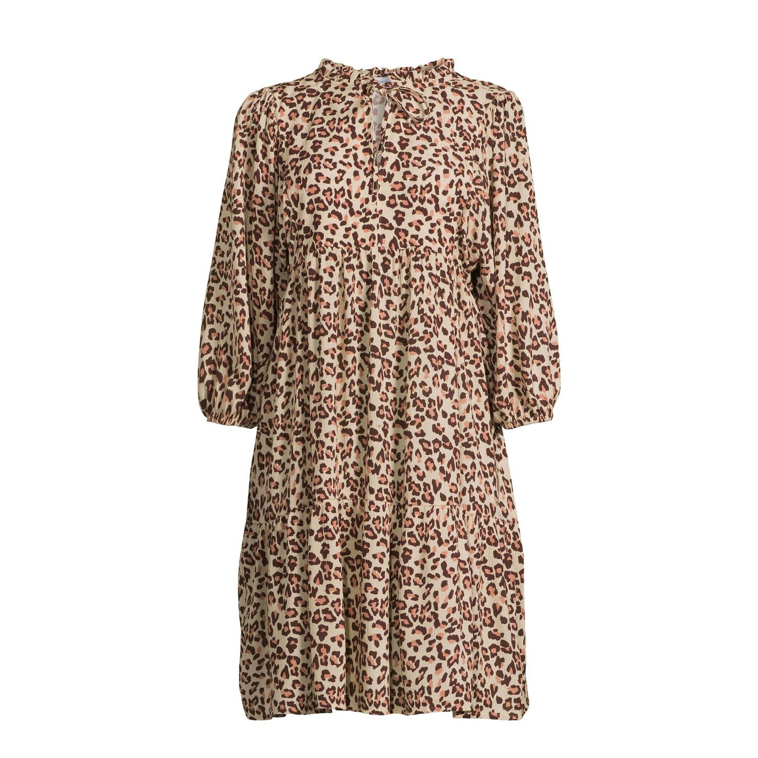 Anytime midi jurk met V-hals panterprint