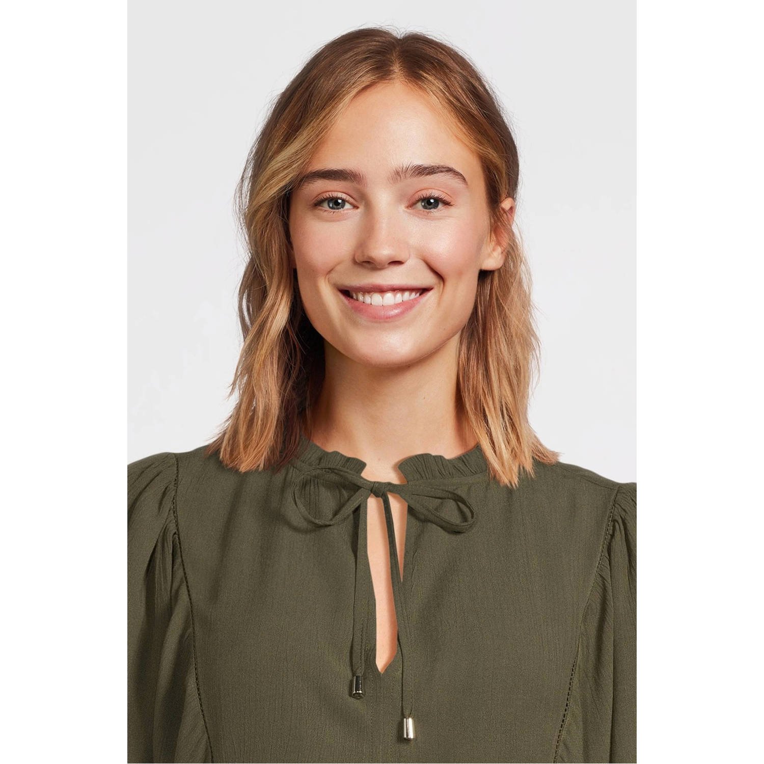 anytime midi jurk met V-hals khaki