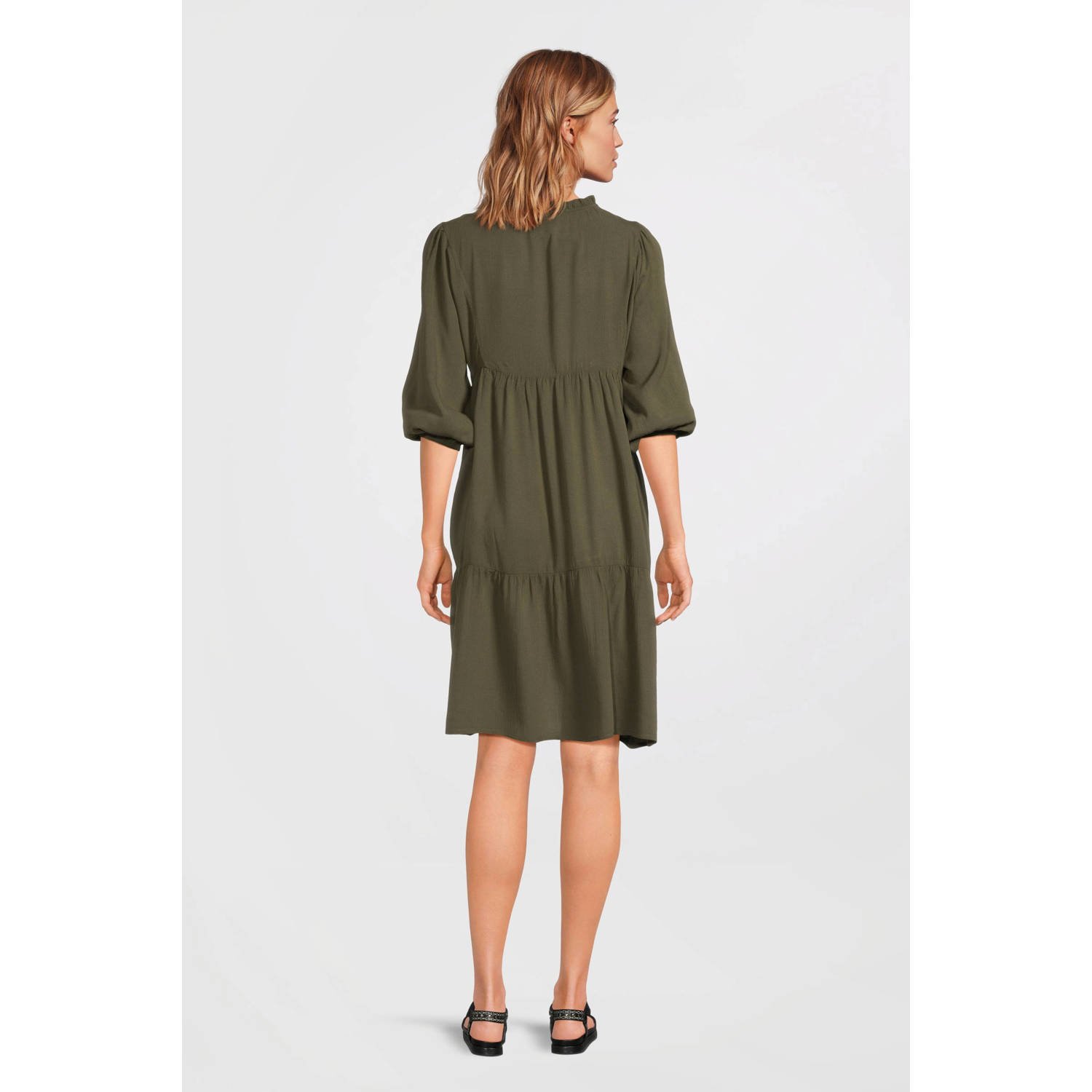 anytime midi jurk met V-hals khaki
