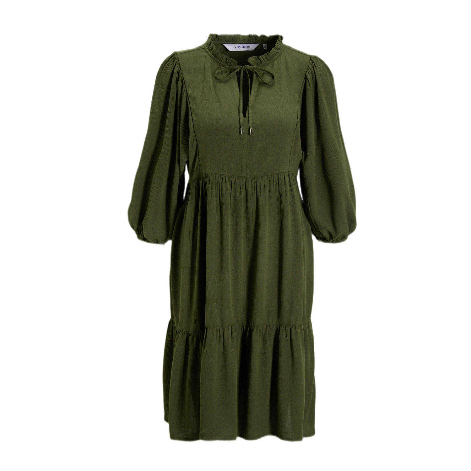 Anytime midi jurk met V-hals khaki