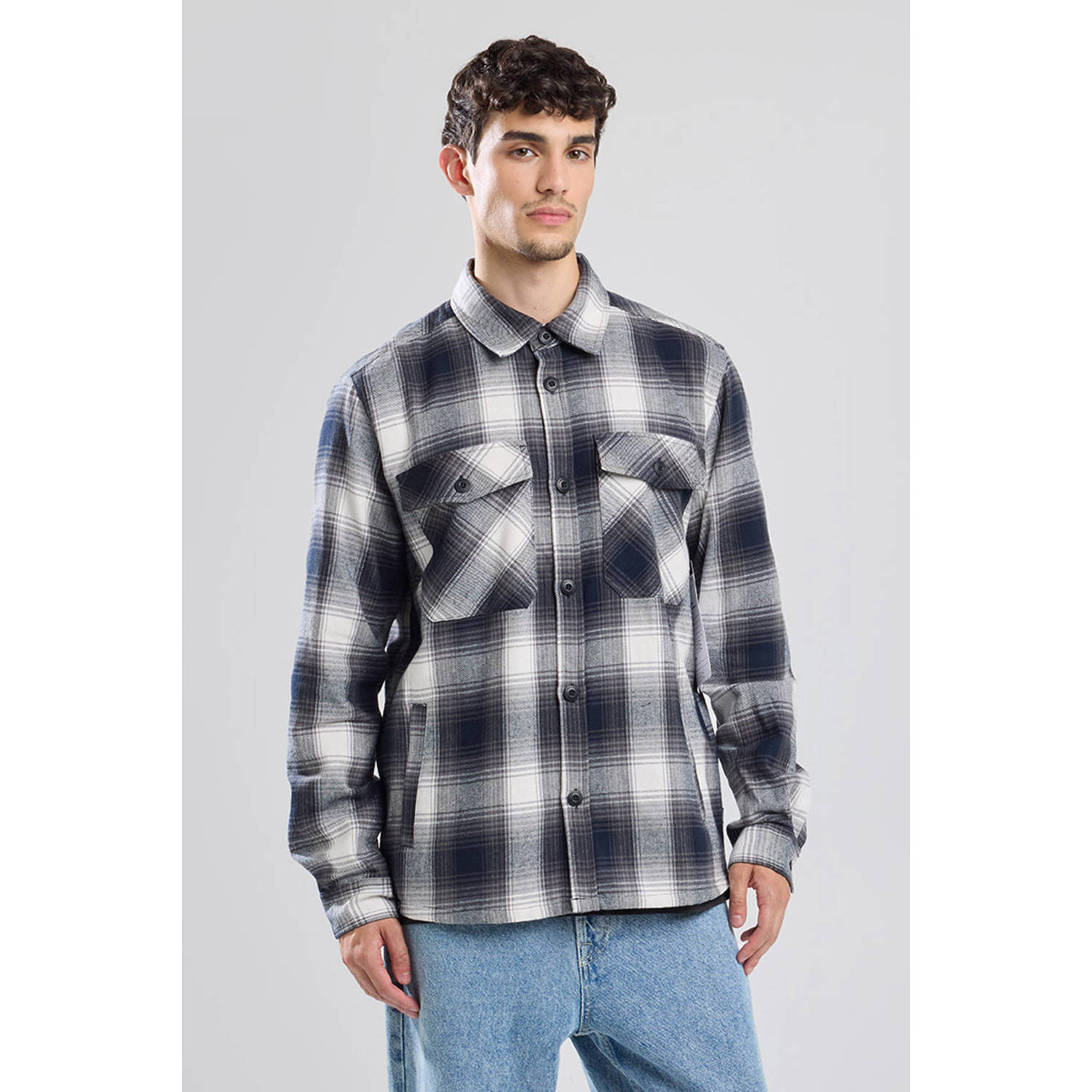 America Today geruit regular fit overshirt zwart wit