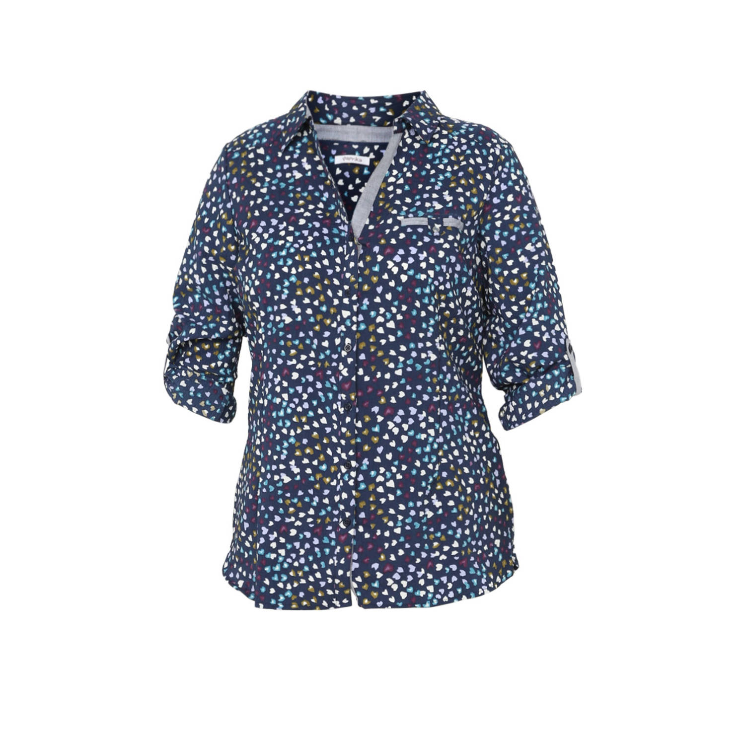 Paprika blouse met all over print donkerblauw wit lichtblauw