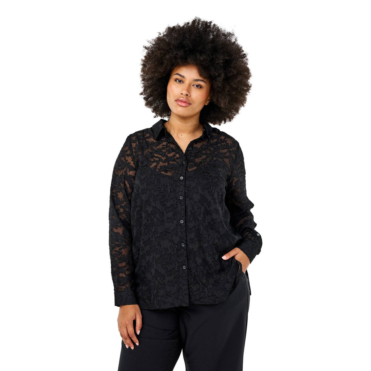 Zizzi semi-transparante blouse met all over print zwart