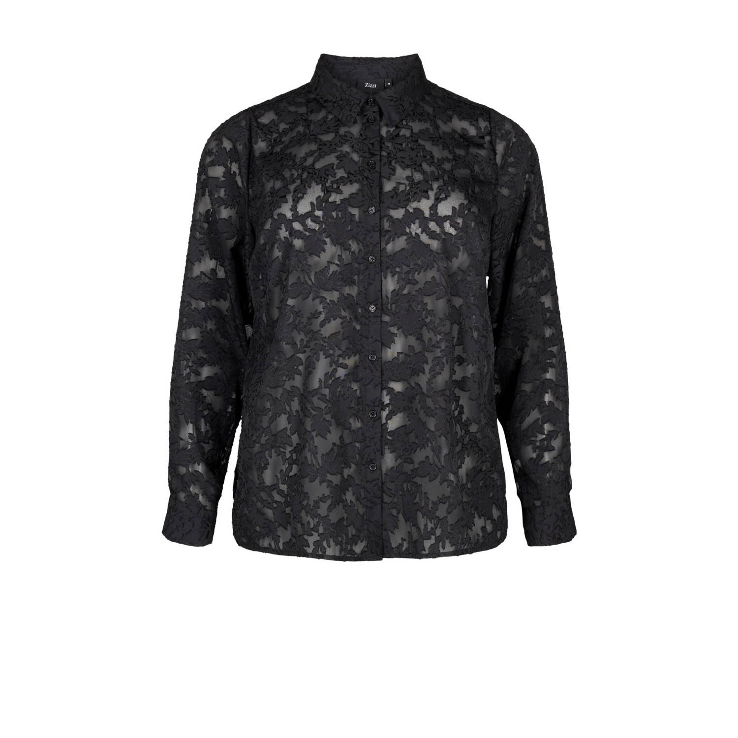 Zizzi semi-transparante blouse met all over print zwart