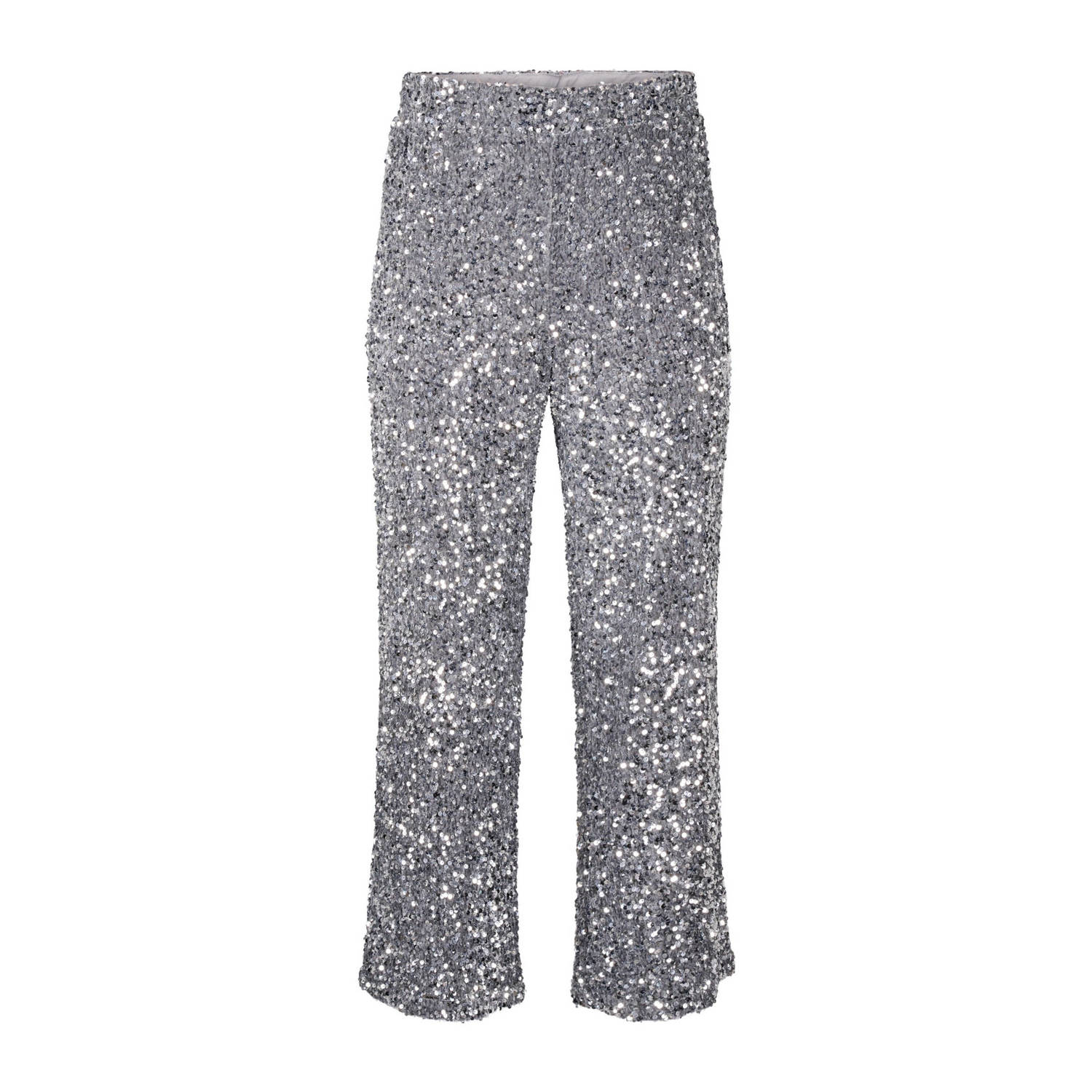 Zizzi high waist wide leg broek zilver