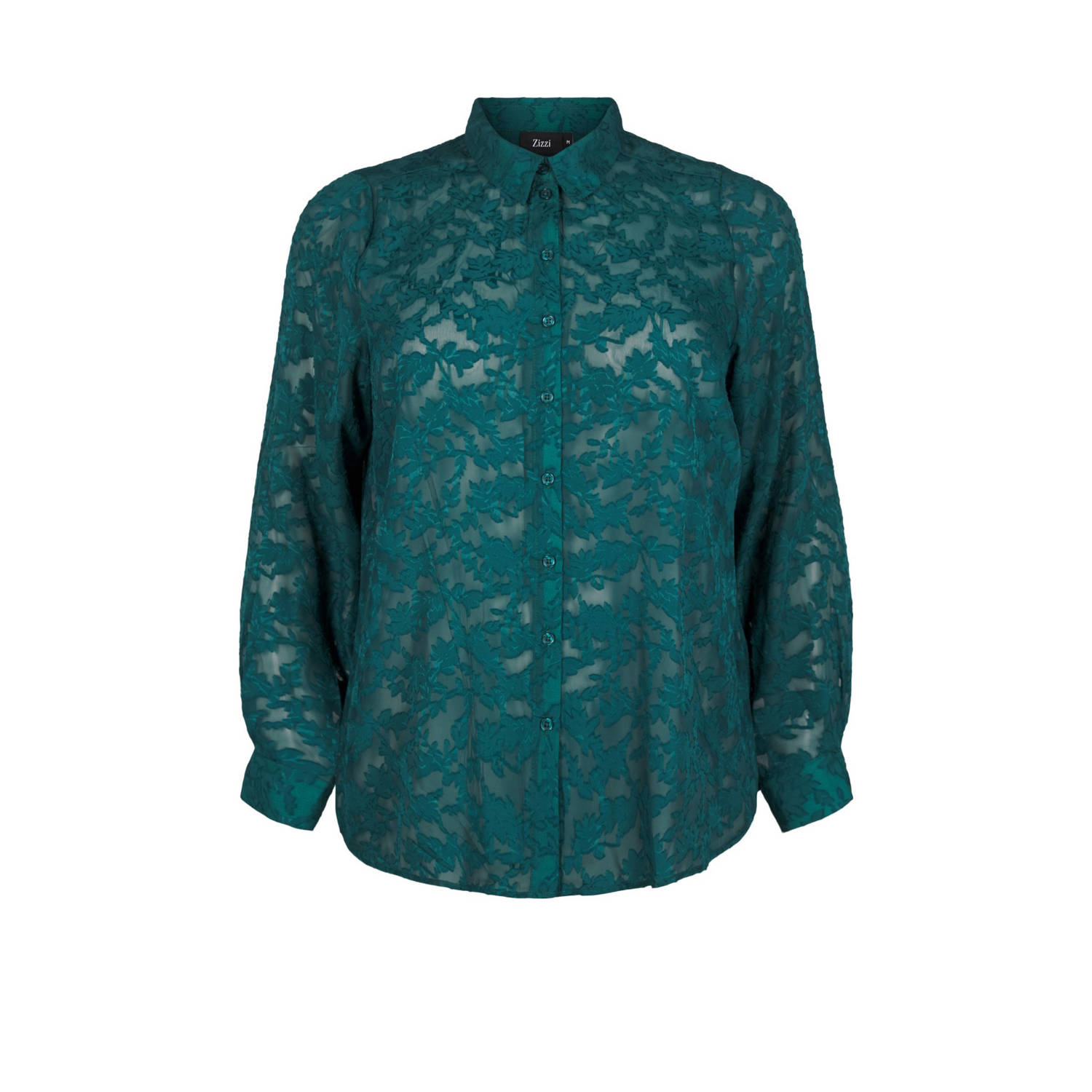 Zizzi semi-transparante blouse met all over print donkergroen