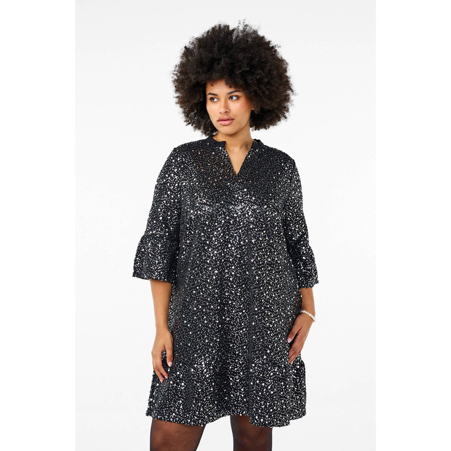 Zizzi jurk met pailletten zilver