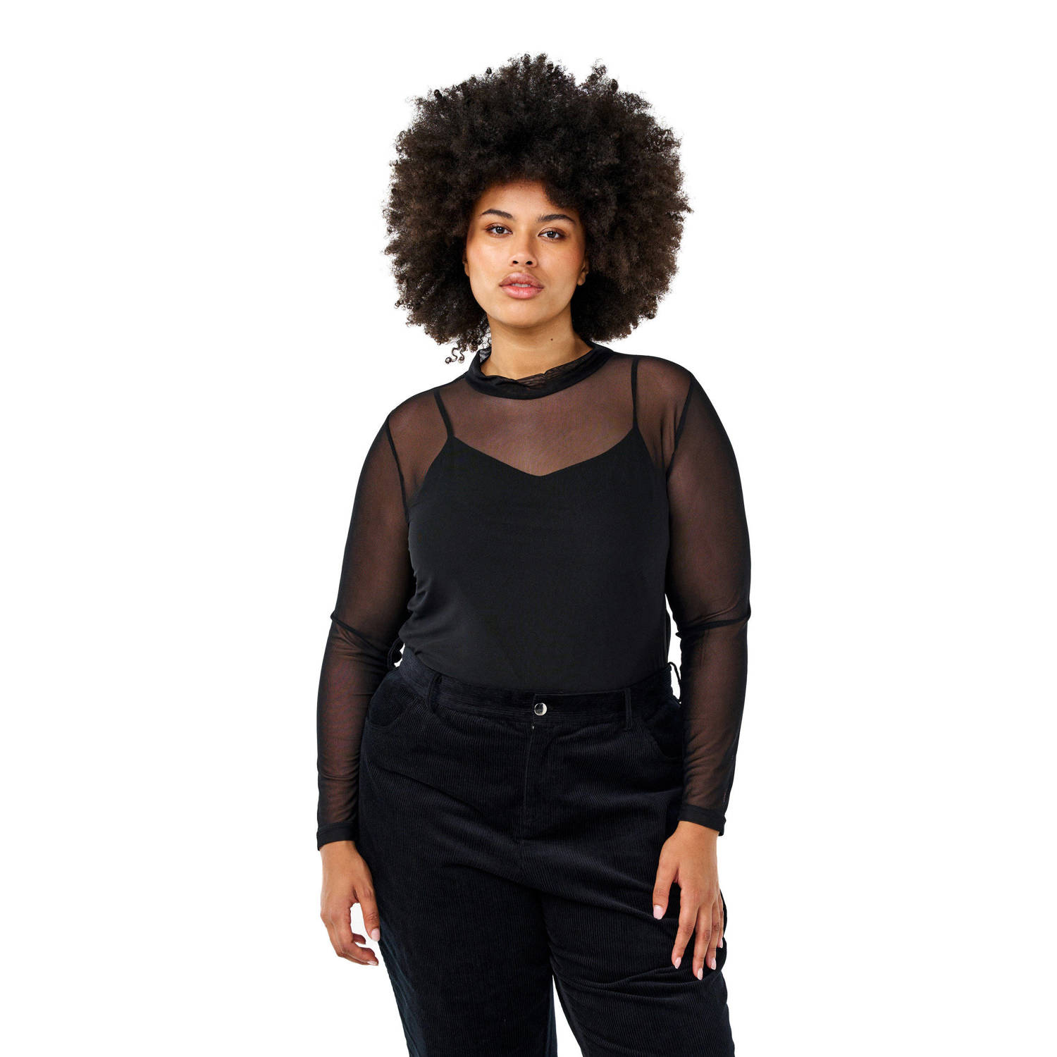 Zizzi mesh top zwart