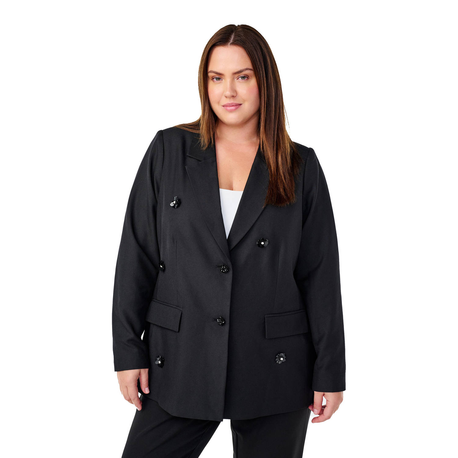 Zizzi rechtvallende blazer zwart