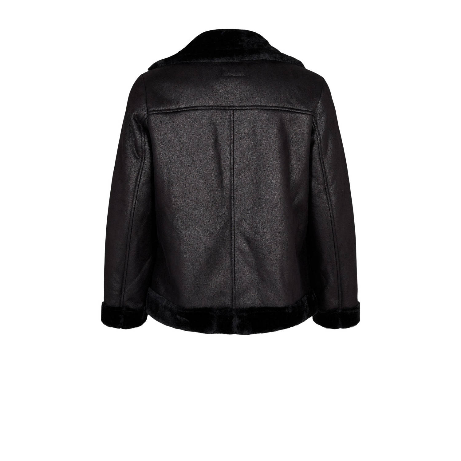 Zizzi imitatieleren lammy coat winterjas zwart