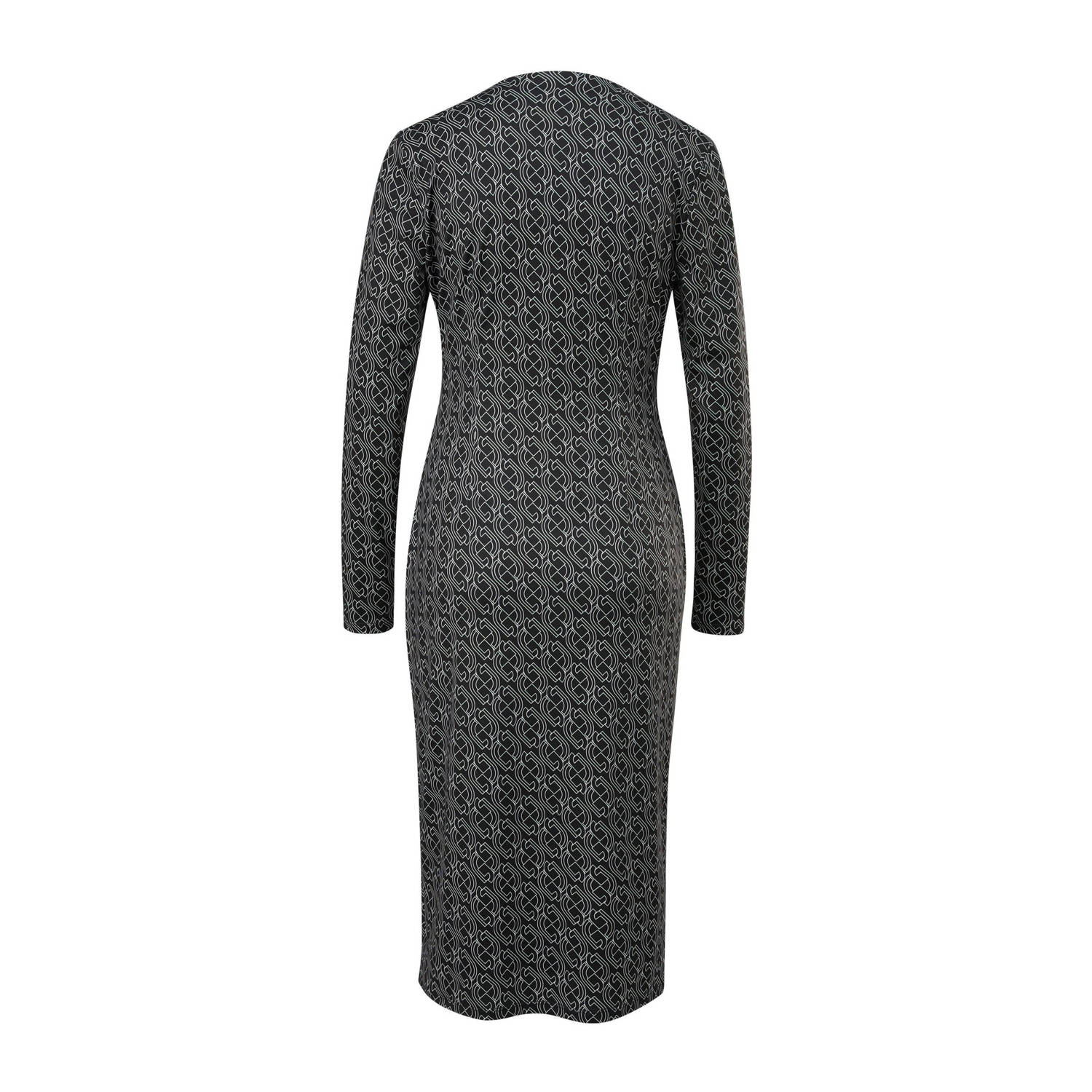 comma jurk met all over print en plooien zwart wit