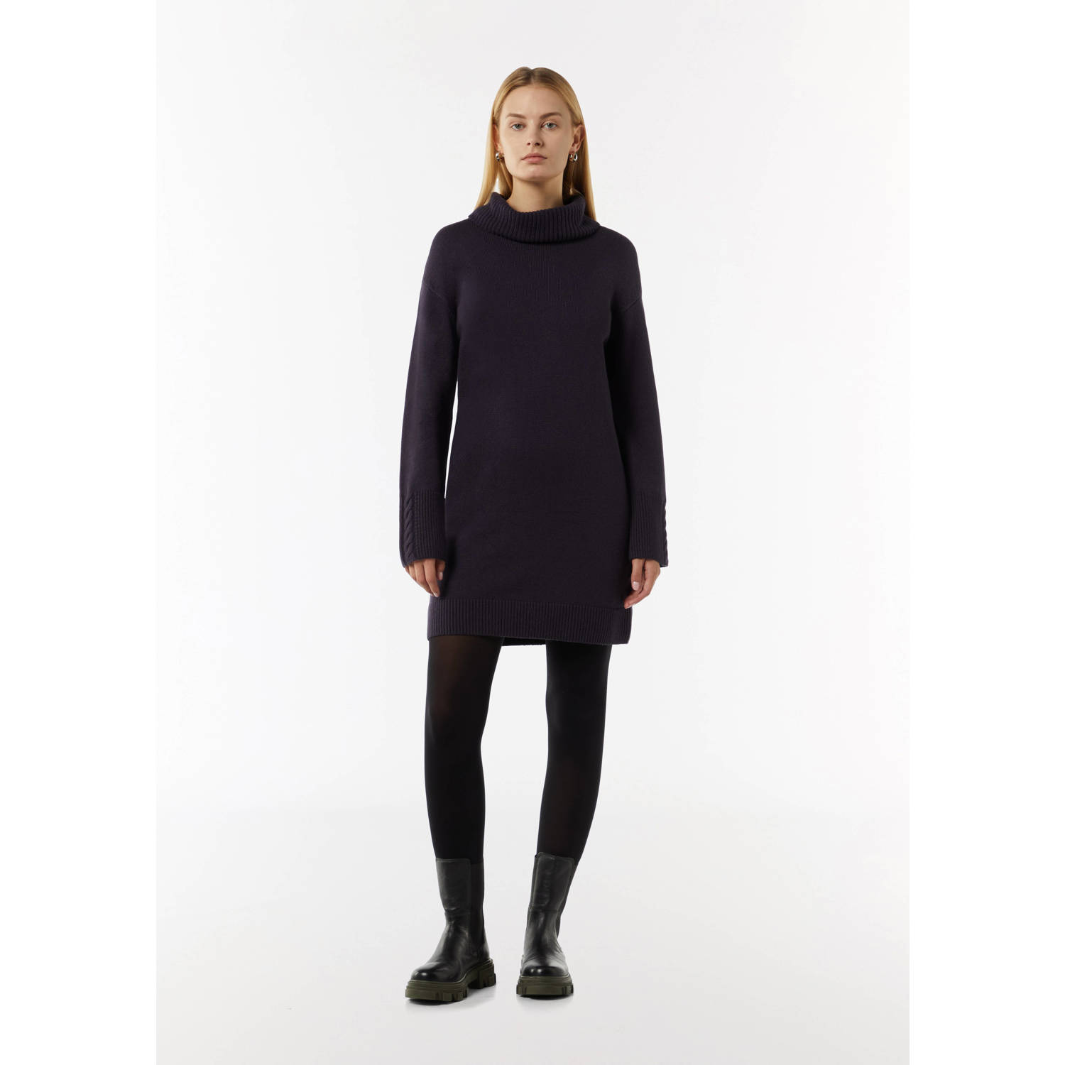 comma jurk met wol donkerpaars