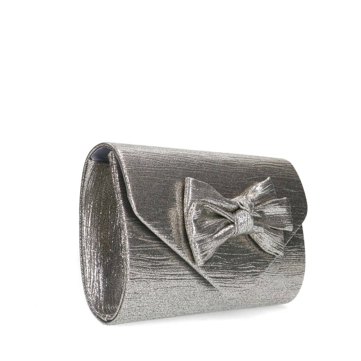 Manfield clutch met strikdetail zilverkleurig