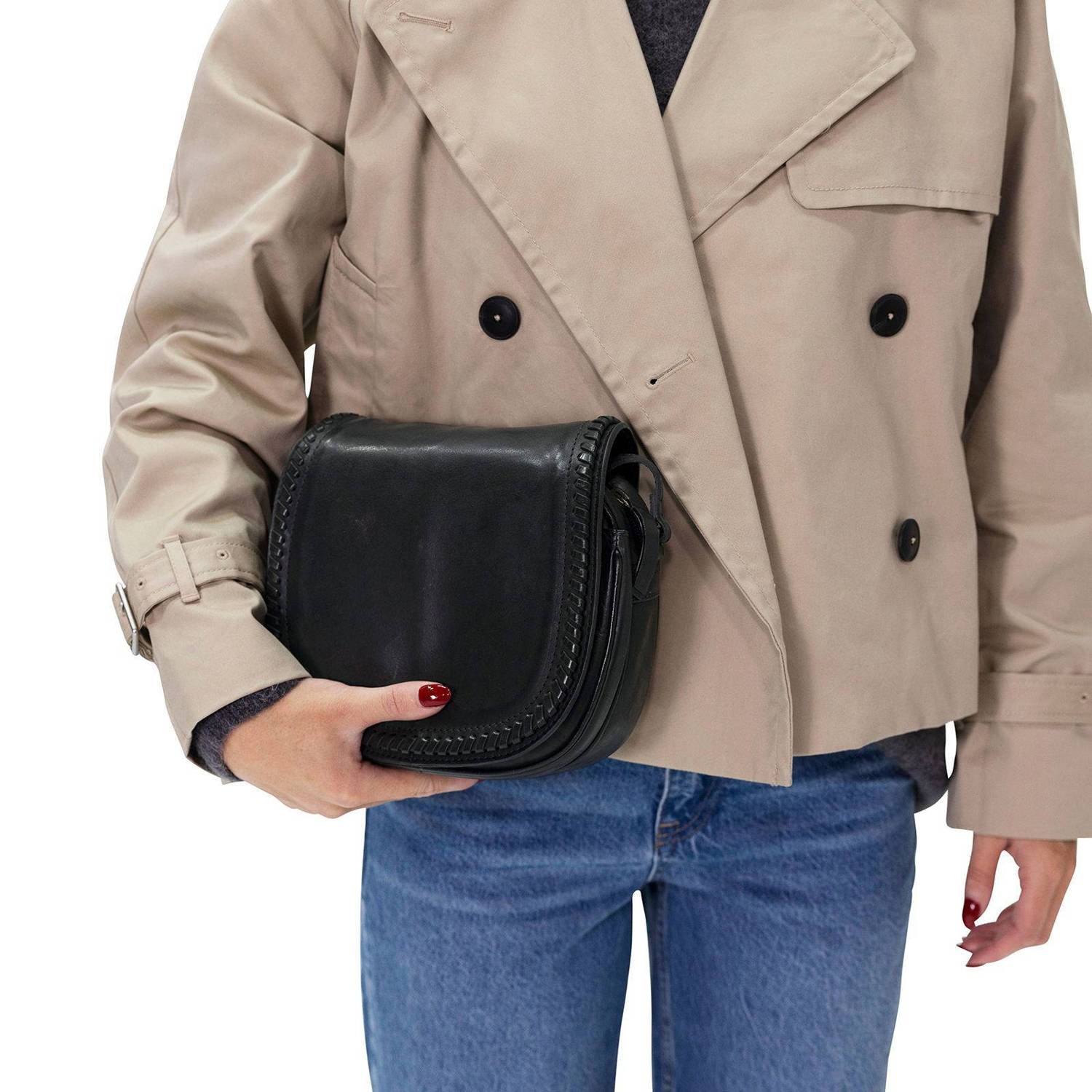 Manfield leren crossbody tas zwart
