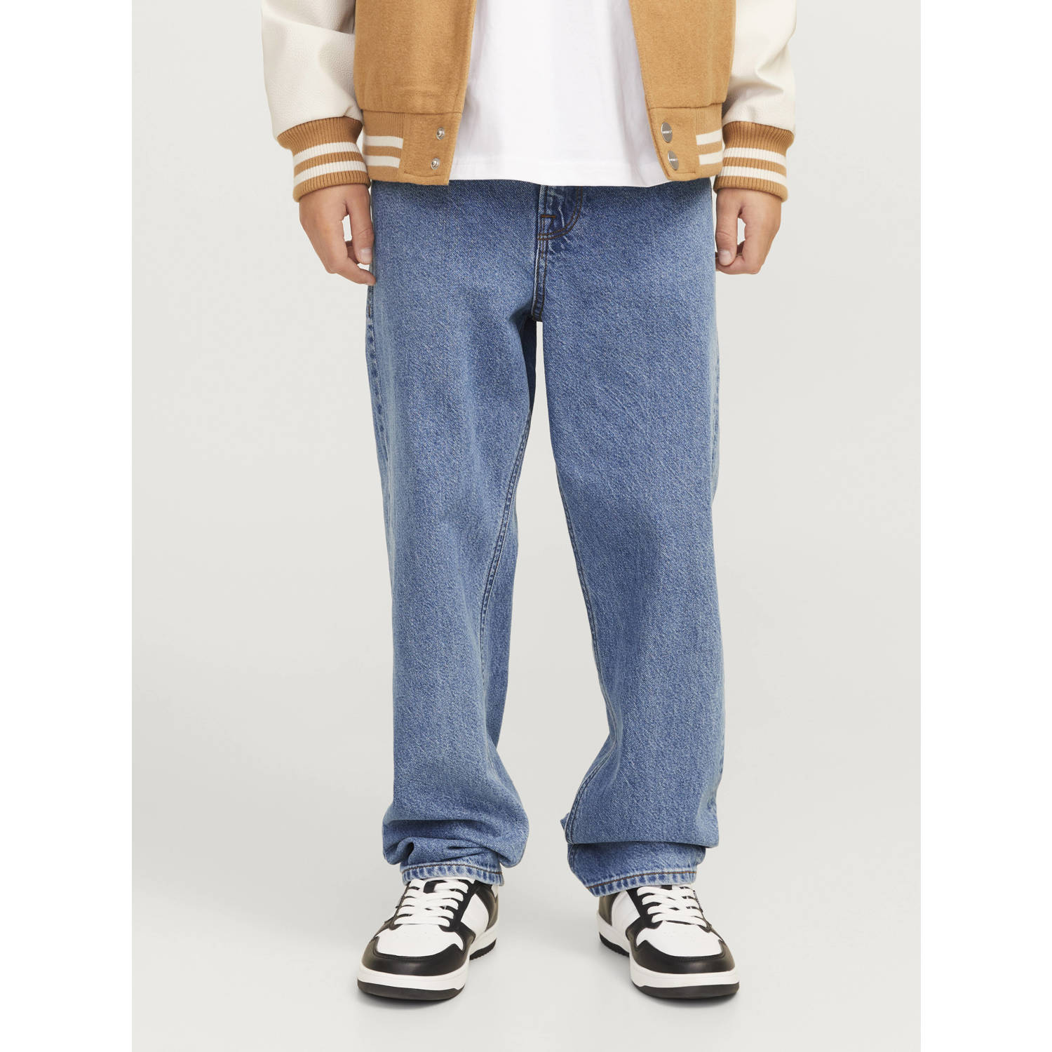 JACK & JONES JUNIOR high waist relaxed fit jeans JJICHRIS JJORIGINAL blue denim