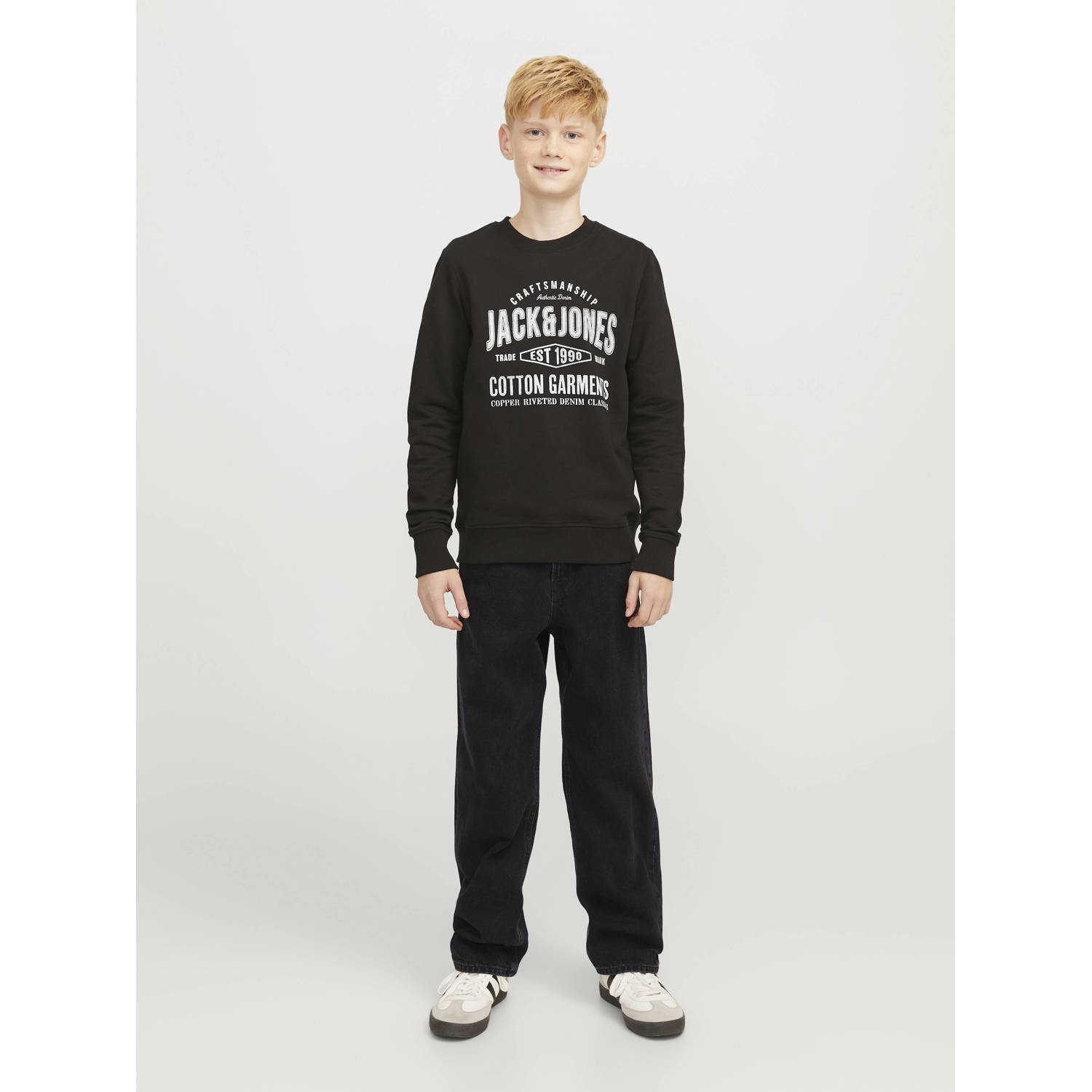 JACK & JONES JUNIOR high waist relaxed fit jeans JJICHRIS JJORIGINAL black denim