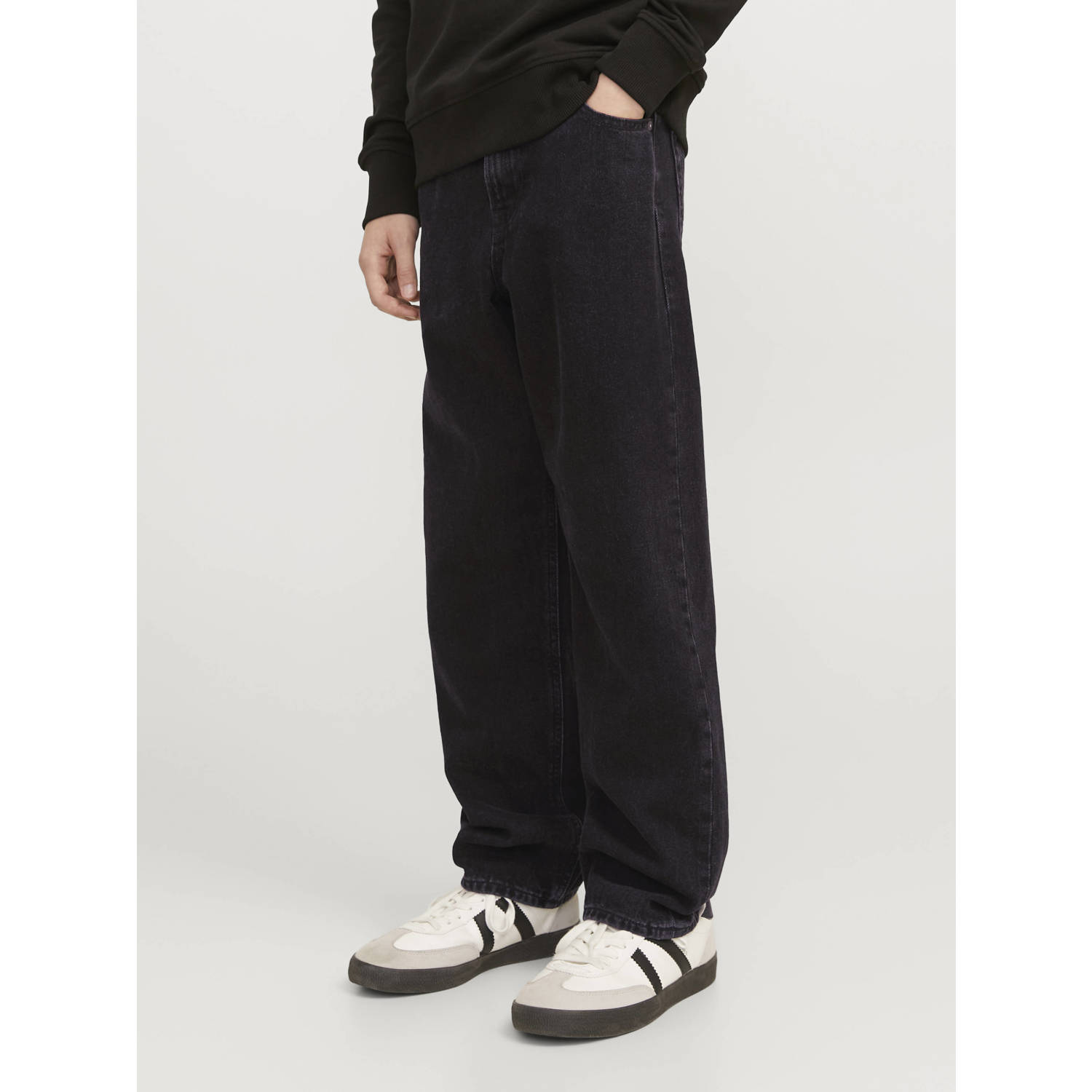 JACK & JONES JUNIOR high waist relaxed fit jeans JJICHRIS JJORIGINAL black denim