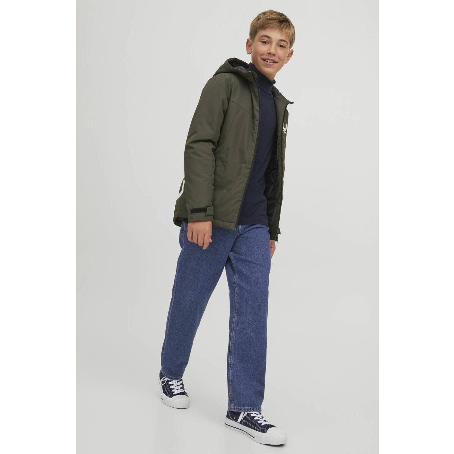 JACK & JONES JUNIOR high waist relaxed jeans JJICHRIS JJORIGINAL blue denim