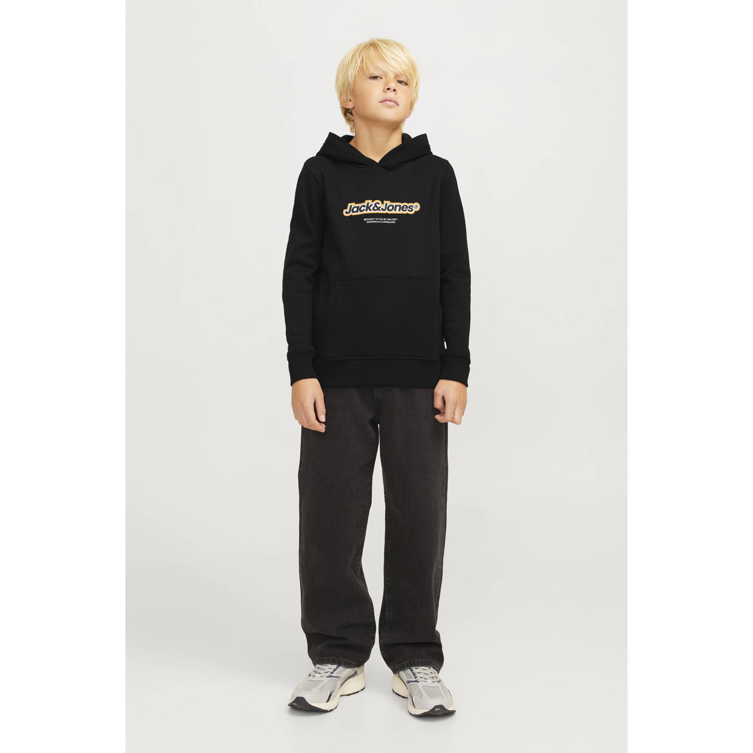 JACK & JONES JUNIOR hoodie JORVESTERBRO NEWTON met logo zwart