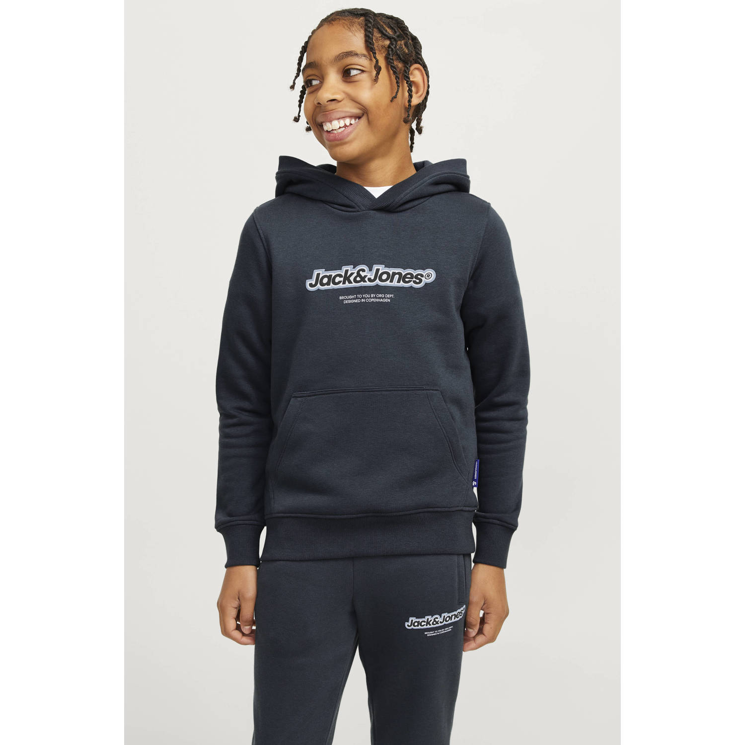 JACK & JONES JUNIOR hoodie JORVESTERBRO NEWTON met logo donkergroen