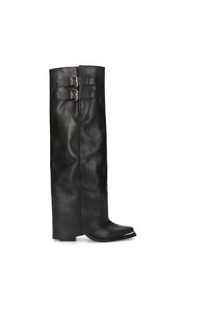 leren cowboylaarzen met flap zwart