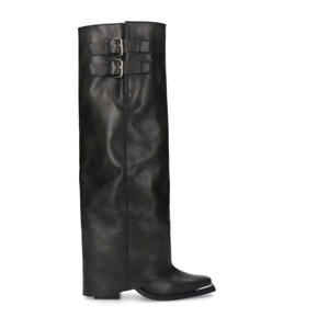 leren cowboylaarzen met flap zwart