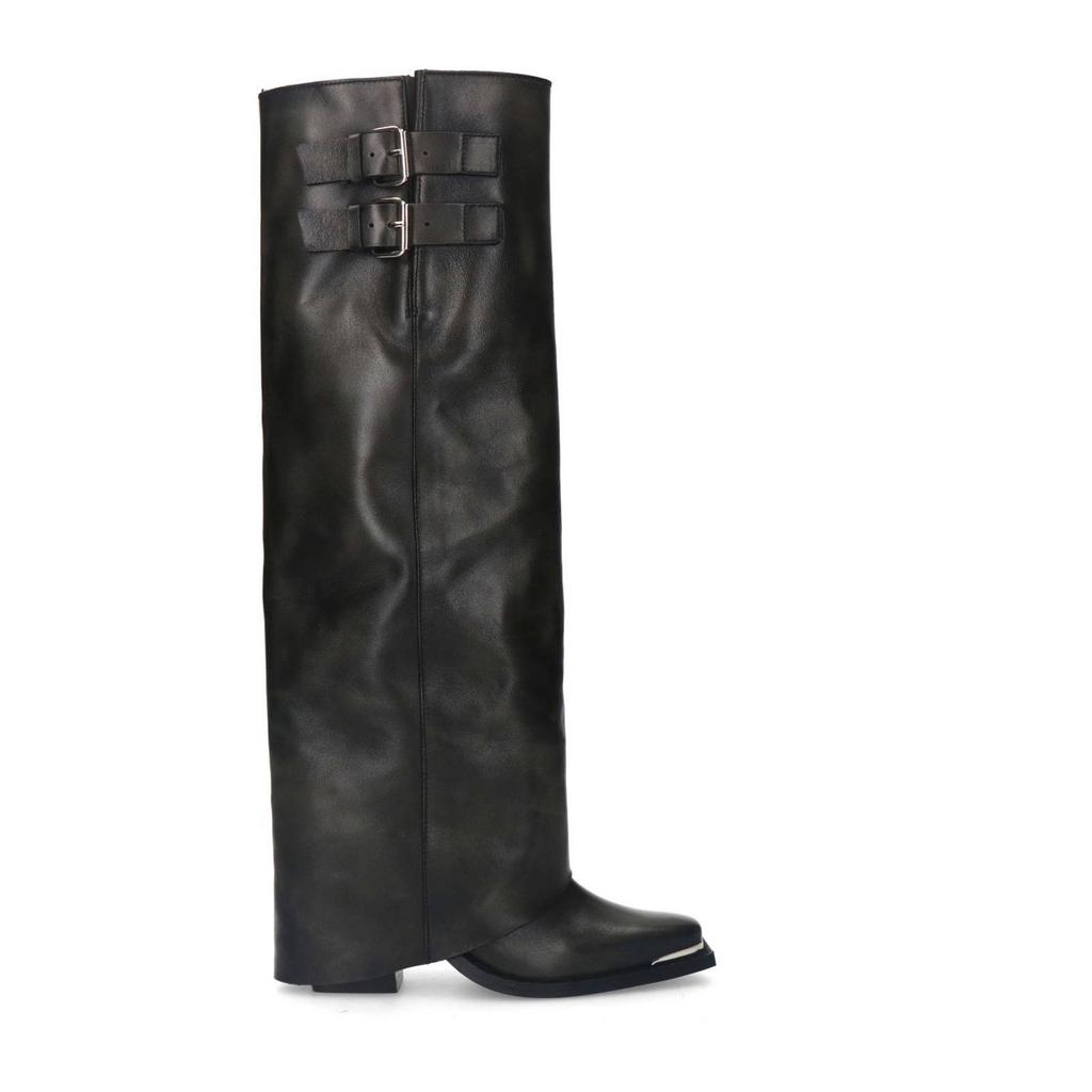 Zwarte dames Sacha leren cowboylaarzen met flap