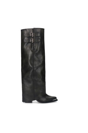 leren cowboylaarzen met flap zwart