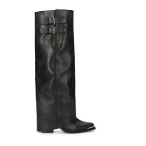 leren cowboylaarzen met flap zwart