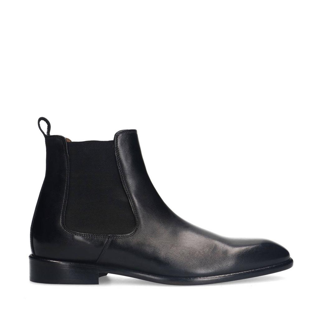 Zwarte heren Manfield leren chelsea boots met elastische inzet